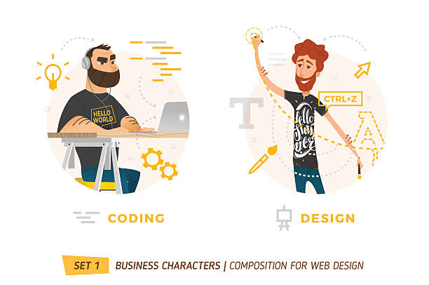 Business characters in circle. Design Elements For Web Construction. Business Theme in Cartoon Style designer stock illustrations