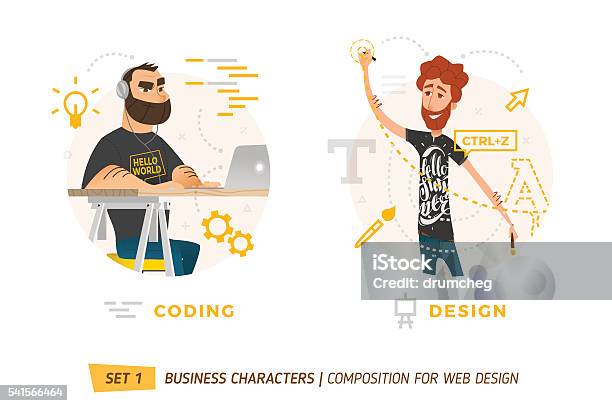 Business Characters In Circle Stock Illustration - Download Image Now - Computer Programmer, Design Professional, Coding