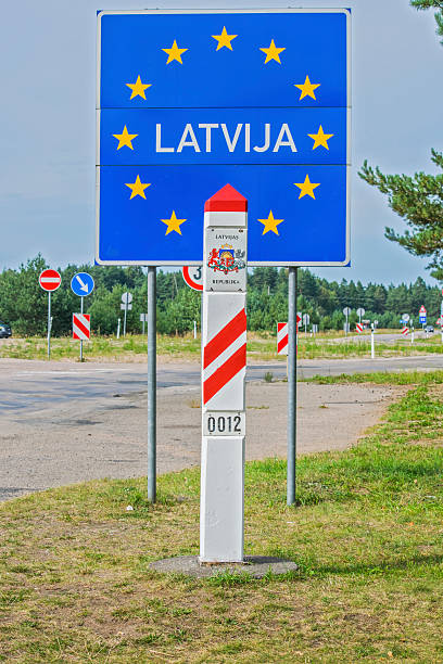 istock Latvia Border Sign and Post 541568956