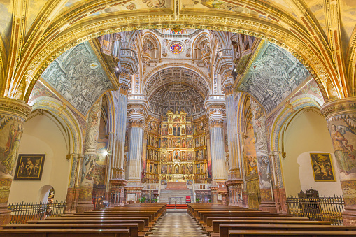 Granada, Spain - May 29, 2015: Granada - The nave of baroque-renaissance church Monasterio de San Jeronimo.