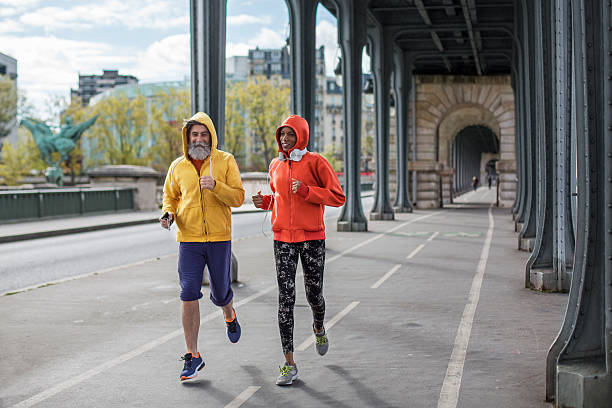 Friends running in the city