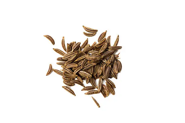 Photo of Caraway seed isolated on white, view from above.