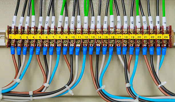 istock Front side showing colorful electrical wiring closeup. 541573726