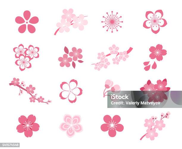 Ilustración de Conjunto De Iconos De Vector Sakura Japonés En Flor De Cerezo y más Vectores Libres de Derechos de Flor de cerezo