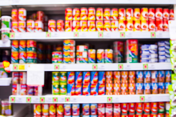 Abstract blur supermarket store interior background.