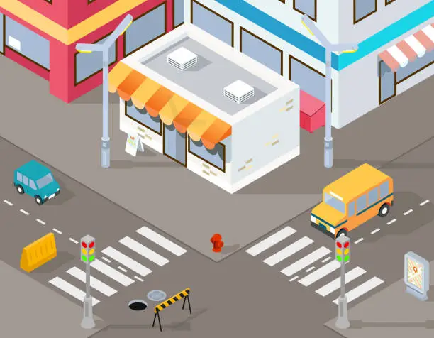 Vector illustration of Isometric street or vector 3d road illustration