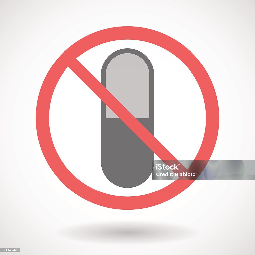 Forbidden signal with a pill Illustration of a forbidden signal with a pill Capsule - Medicine stock vector