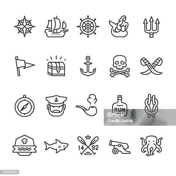 Sailors Historical Vector Icons Stock Illustration - Download Image Now - Icon Symbol, Pirate - Criminal, Treasure Chest