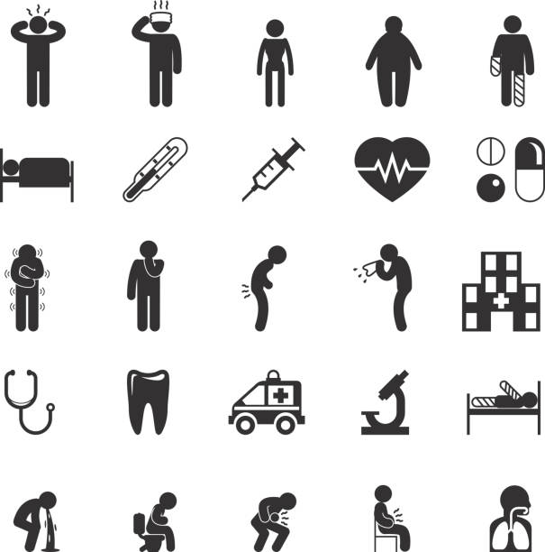 Sick icons. People vector pictograms Sick icons. Sick people vector pictograms. Sick set icon, ill and sick sign, sick man icon illustration sick patient icons stock illustrations