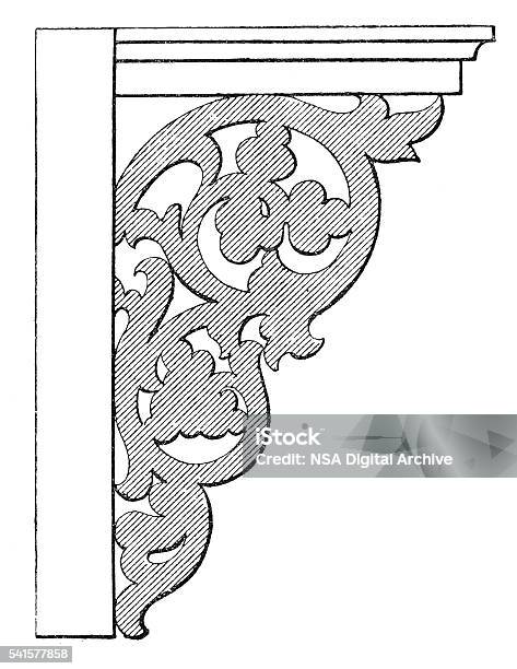 Sketch Of Cut Woodwork For Brackets Stock Illustration - Download Image Now - Drawing - Art Product, Home Improvement, 19th Century