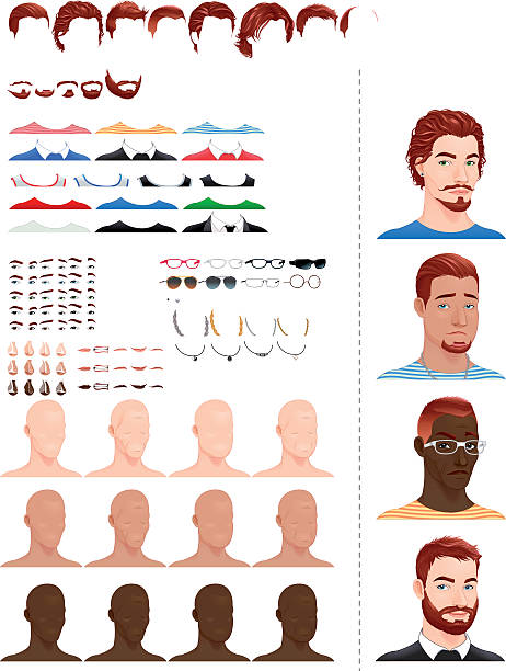 ilustraciones, imágenes clip art, dibujos animados e iconos de stock de avatars macho - men old human eye beard