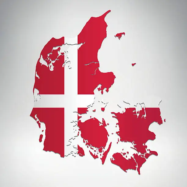 Vector illustration of Denmark flag map on grey background with gradient