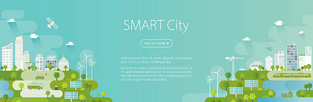 Smart City Banner Smart city banner template. Nicely layered. public transportation illustrations stock illustrations