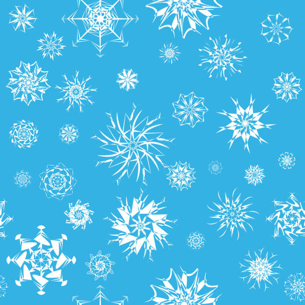 элегантные белые снежинки различных стилей изолированные на голубом фоне. - invitation decoration frost placard stock illustrations