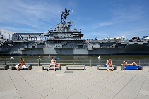 New York, USA - May 29, 2016: Intrepid Sea, Air & Space Museum. The image shows the USS Intrepid, also known as The Fighting \