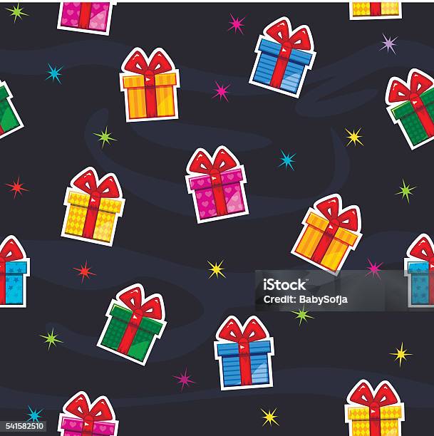 Gift Pattern Sticker Seamless Pattern With Flat Gift Box Sticker Stock Illustration ...