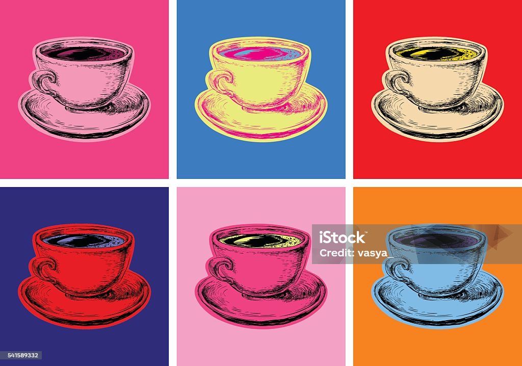 Ensemble de café tasse Illustration vectorielle un Style Pop Art - clipart vectoriel de Andy Warhol libre de droits