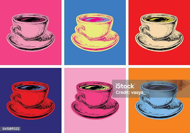 Ensemble De Café Tasse Illustration Vectorielle Un Style Pop Art Vecteurs libres de droits et plus d'images vectorielles de Andy Warhol