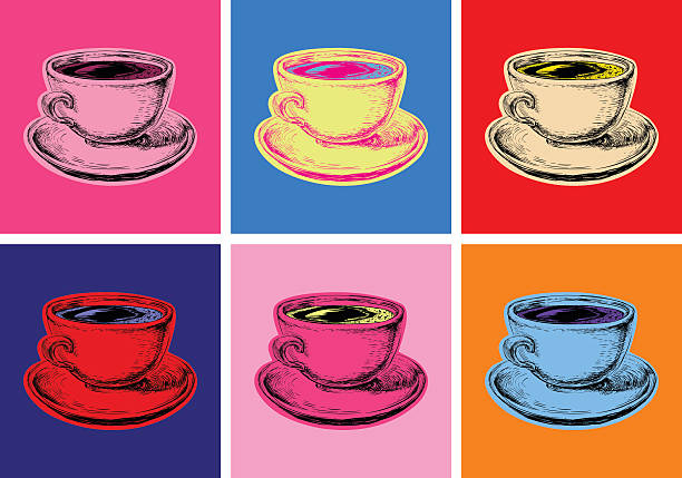 ilustrações, clipart, desenhos animados e ícones de café-caneca conjunto de vetor ilustração do estilo arte pop - modern art illustrations