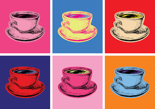 Set Coffee Mug Vector Illustration Pop Art Style