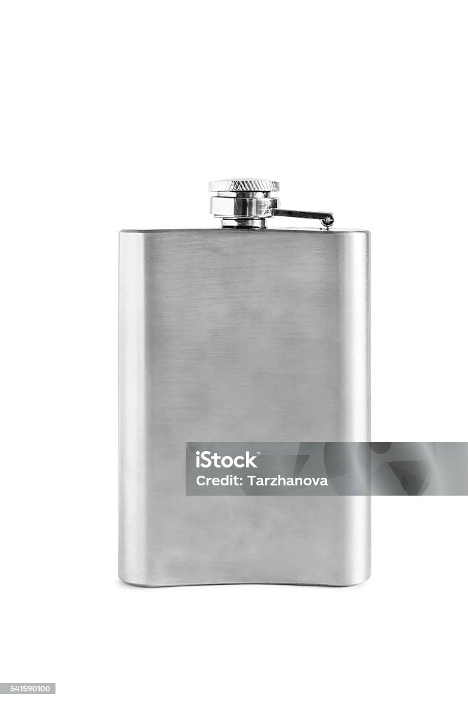 Hip flask Elegant metal hip flask on white background Alcohol - Drink Stock Photo