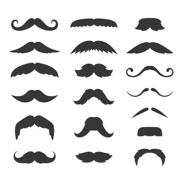 Vector illustration of Hipster Mustache Big Set on White Background. Vector