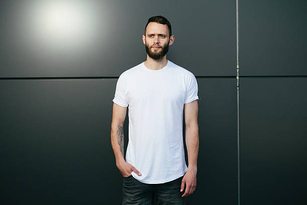 istock Hipster wearing white blank t-shirt with space for your logo 541592582