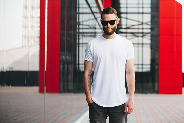 istock Hipster wearing white blank t-shirt with space for your logo 541593216