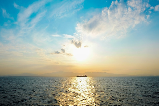 Beautiful sea level with fantasy sky and dramatic sunrise in the morning on the Aegean sea