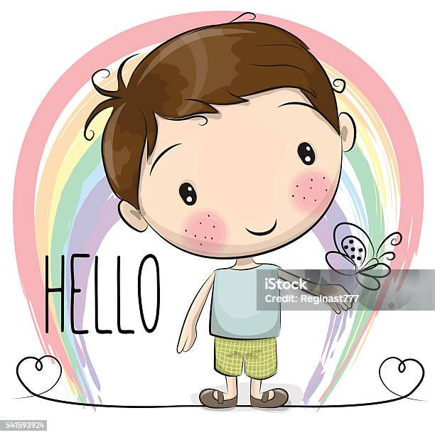 Cute Cartoon Boy Stock Illustration - Download Image Now - Boys, Child, Hello - Single Word