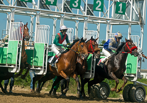 Start horse race for the prize Evtushenko in Nalchik,Caucasus,Russia.