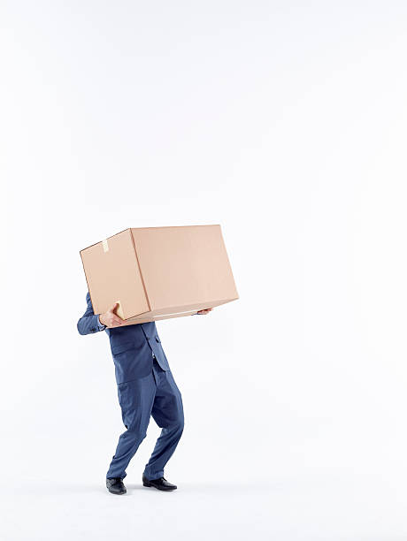 negocio hombre de transporte para caja de cartón - box men holding isolated fotografías e imágenes de stock