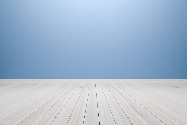 istock Empty interior light blue room with wooden floor. 541599856