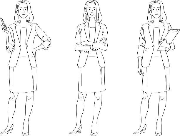 ilustraciones, imágenes clip art, dibujos animados e iconos de stock de mujer de negocios de dibujo - businesswoman skirt isolated standing