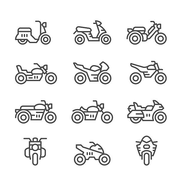 ilustrações de stock, clip art, desenhos animados e ícones de linha conjunto de ícones de motociclos - motorizada