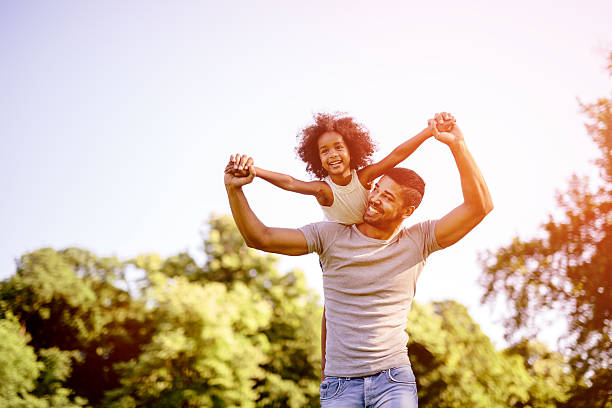 istock Child flying on father shoulders 541603564