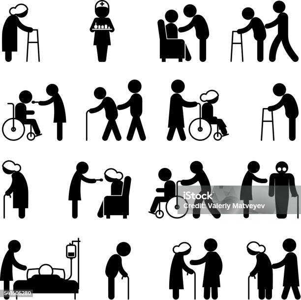 Disability People Nursing And Disabled Health Care Icons Stock Illustration - Download Image Now