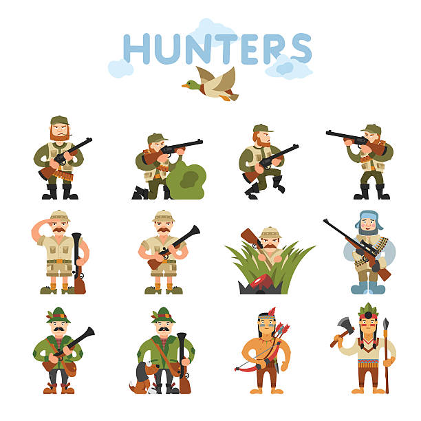 分離された背景上のハンターベクトルイラスト - hunting rifle sniper duck hunting点のイラスト素材／クリップアート素材／マンガ素材�／アイコン素材