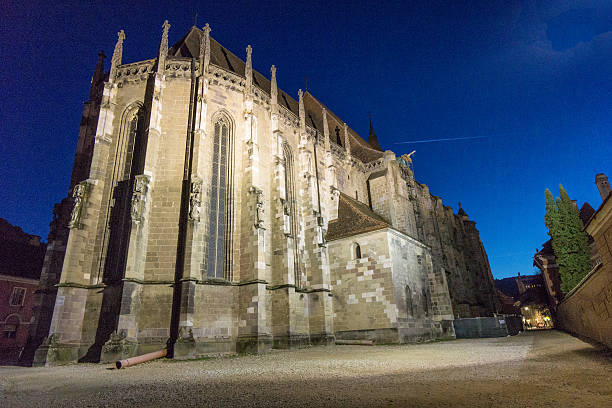 A look at the Gothic architecture of Brasov Black Church, called Biserica Neagră in Romanian. The city is situated in the historical region of Transylvania.