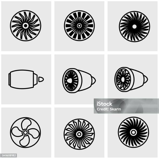 Vector Line Turbines Icon Set Stock Illustration - Download Image Now - Turbine, Icon Symbol, Airplane