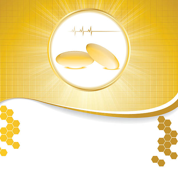abstrakte medizinischen hintergrund golden omega 3 - fish oil cod liver oil pill omega3 stock-grafiken, -clipart, -cartoons und -symbole