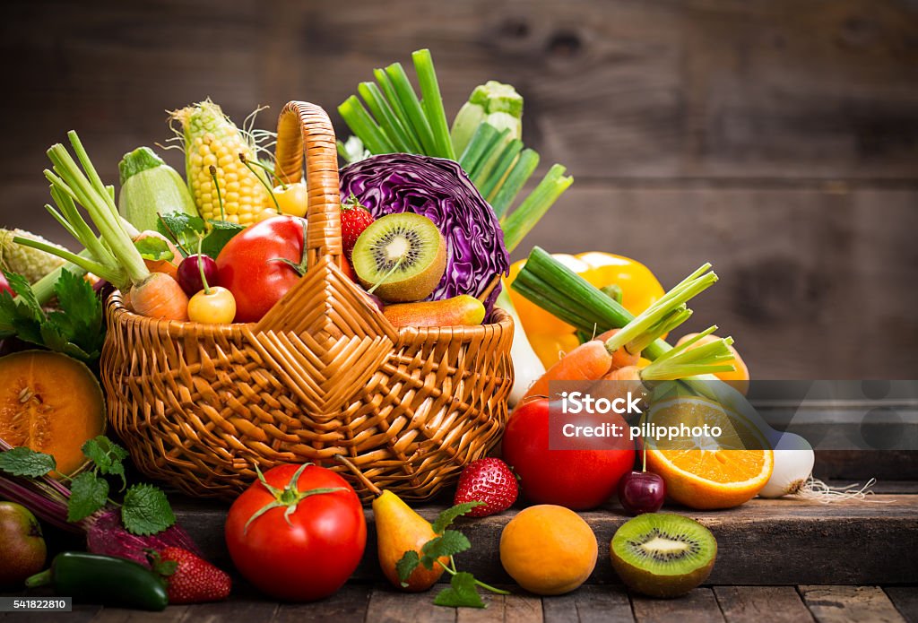 Fresh fruits and vegetables in the basket Fresh fruits and vegetables in the basket  Fruit Stock Photo