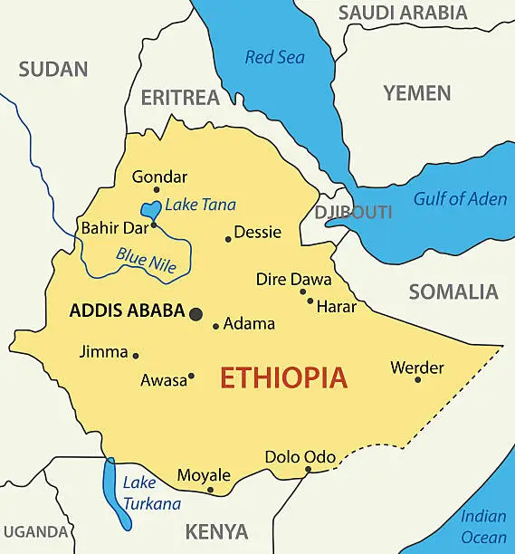 Vector illustration of Federal Democratic Republic of Ethiopia - vector map