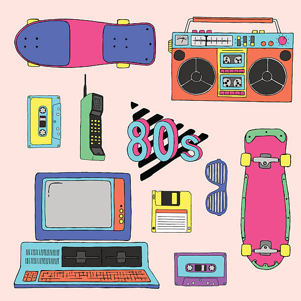 illustrations, cliparts, dessins animés et icônes de collection d’éléments vectoriels des années 80 - retro revival music audio cassette old