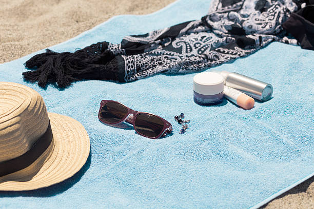 istock Beach female things and body care on summer day 541827514
