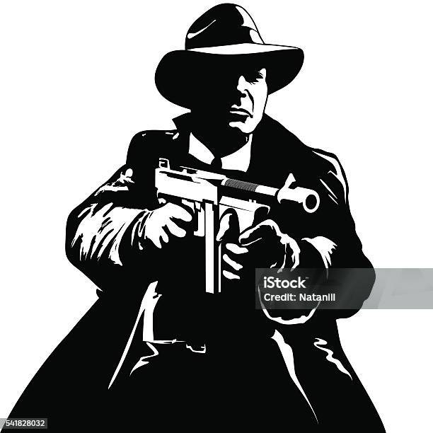 Gangster Stock Illustration - Download Image Now - Fedora, Tommy Gun, Gangster