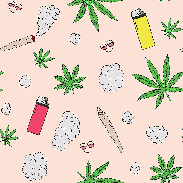 illustrazioni stock, clip art, cartoni animati e icone di tendenza di modello vettoriale senza soluzione di continuità di marijuana - intossicazione da sostanze