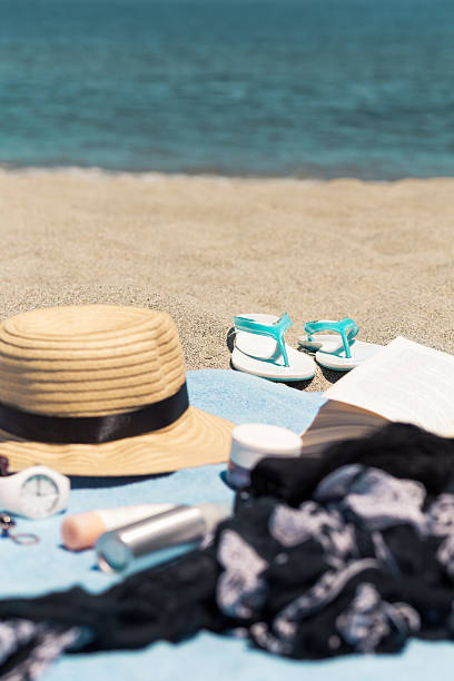 istock Beach female things and body care on summer day 541829074