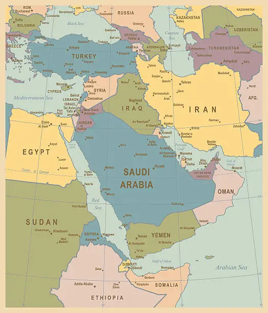 Vector illustration of Vintage Map of Middle East