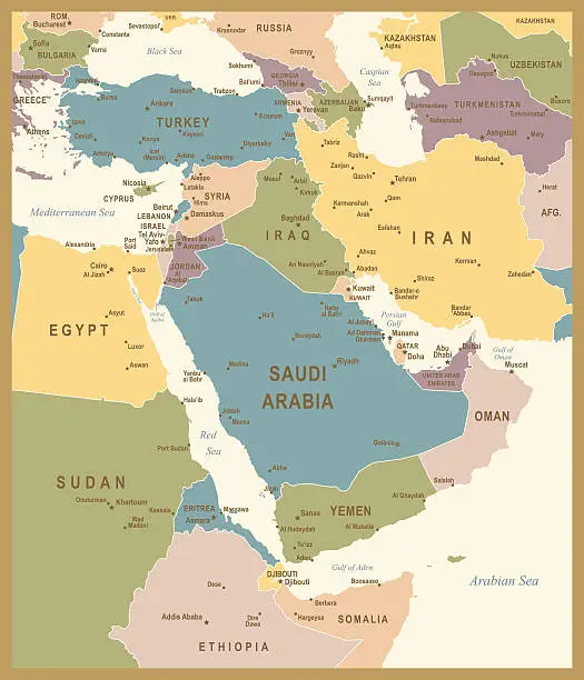 Vector illustration of Vintage Map of Middle East